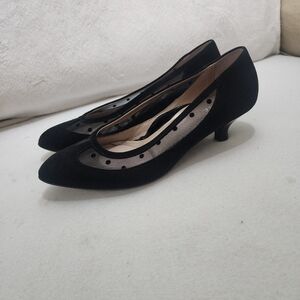 Classic Black Mesh Accent Kitten Heel Pumps